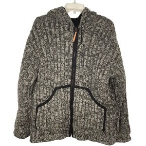 Kyber Outerwear Large Wool Knit Full Zip Hoodie Fleece Lined Jacket Grey Marl